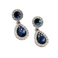 Blue Faceted Crystal Teardrop Pierced Earrings Silver tone Dangle 1.5 in