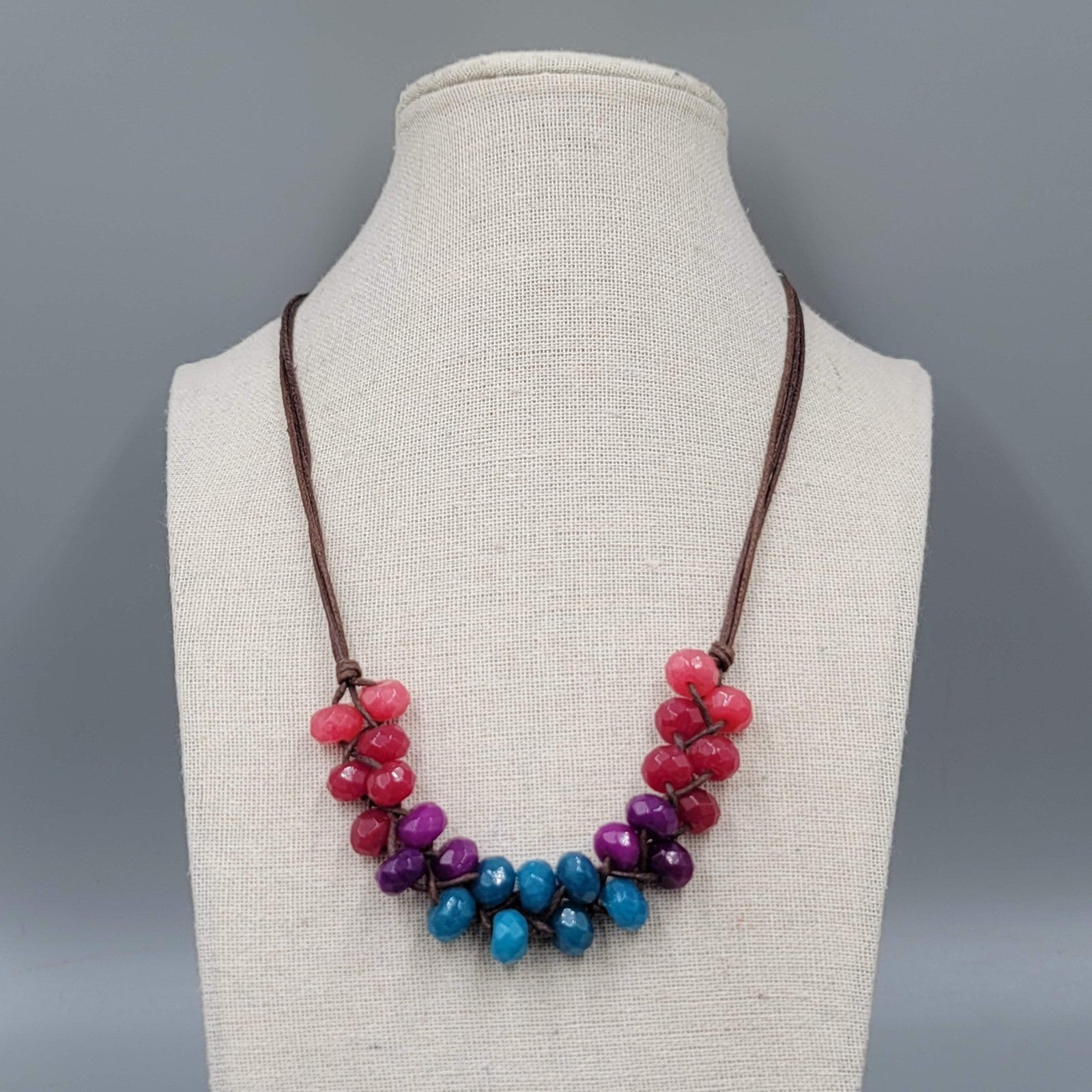 Fossil Necklace and Bracelet Set Multicolor Stones Brown Adjustable Cord