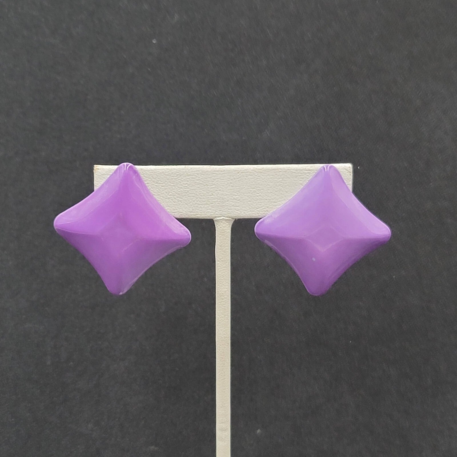 Vintage Pierced Earrings 80s Geometic Purple Enamel over Metal Drop 1 3/8"