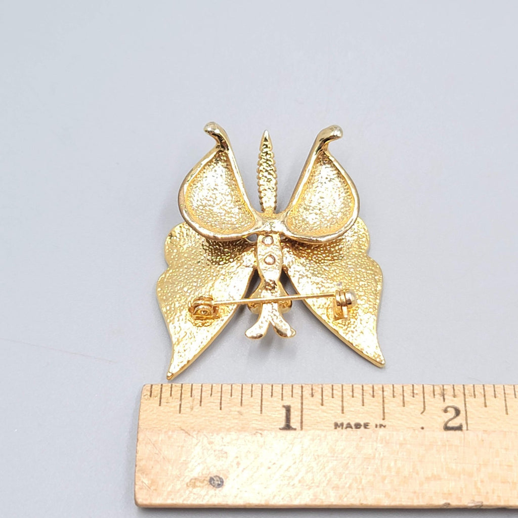 Butterfly Brooch Brown Enamel Gold tone Vintage Estate 1.75"