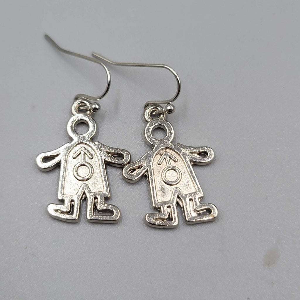 Boy Girl Pierced Earrings Mix Match Silver tone Dangle 1"