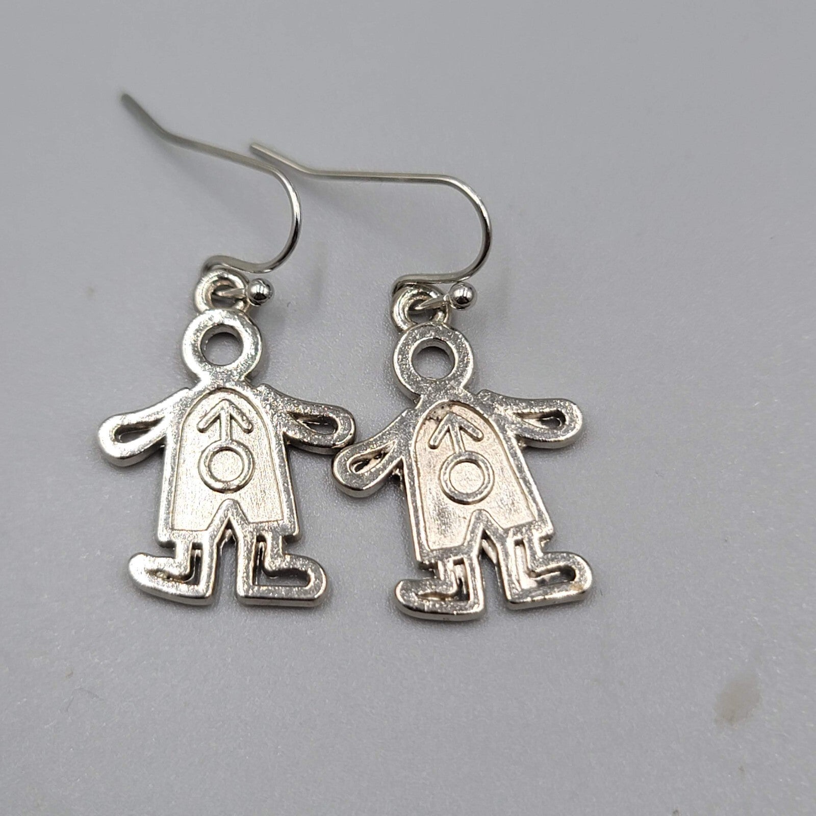 Boy Girl Pierced Earrings Mix Match Silver tone Dangle 1"