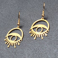 New Evil Eye Pierced Earrings Sun Rays Gold Plated Statement Dangle 1"