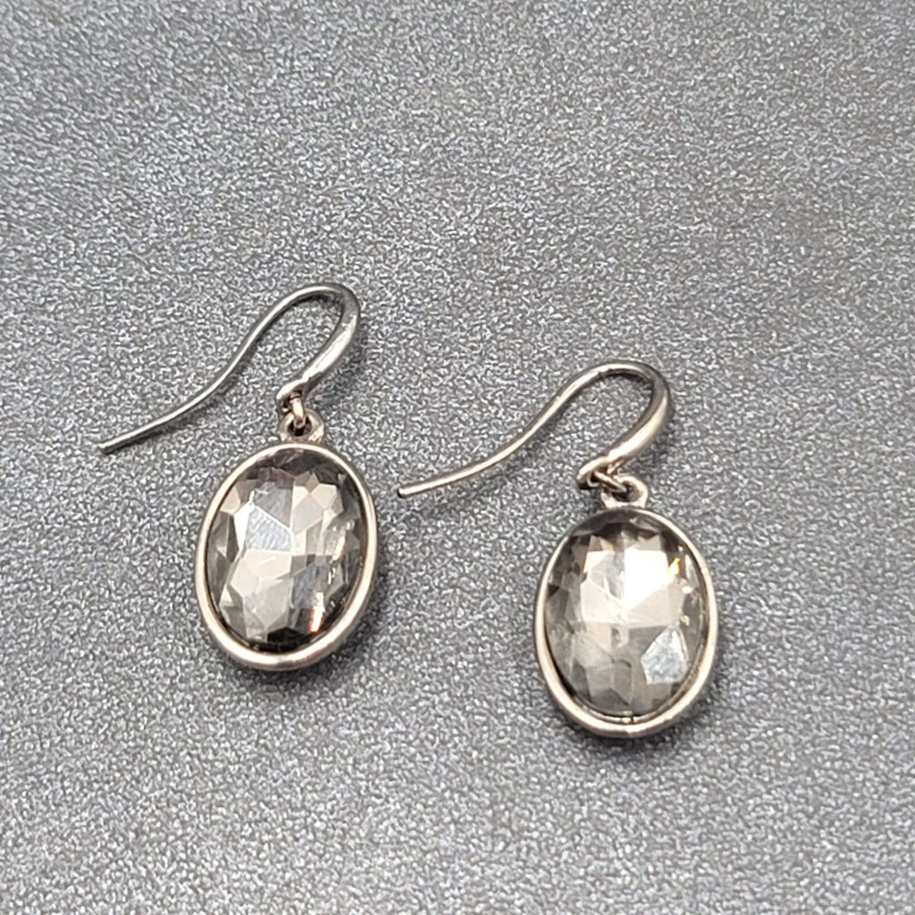 Alfani Pierced Earrings Black Metal Faceted Glass Dangle 5/8"