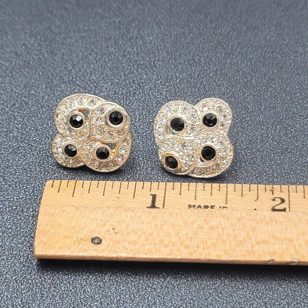 Vintage Pierced Earrings Silver Plated Crystal Rhinestone Studs 3/4"