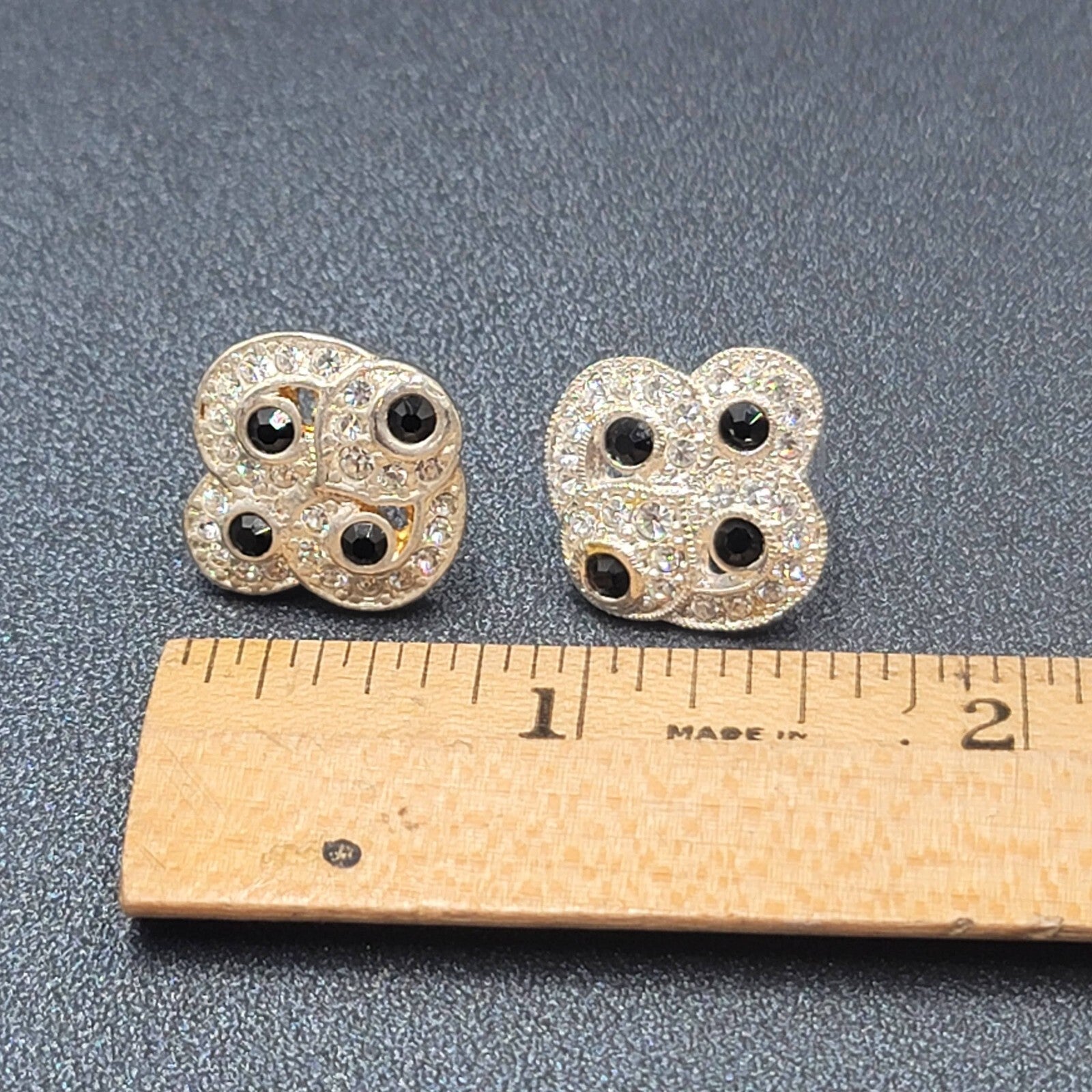 Vintage Pierced Earrings Silver Plated Crystal Rhinestone Studs 3/4"