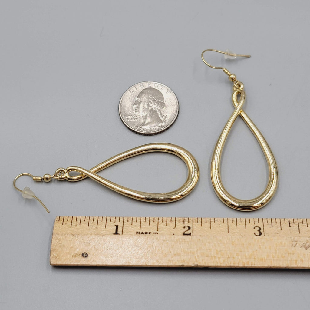 Twist Teardrop Pierced Earrings Gold tone Dangle 2.25"