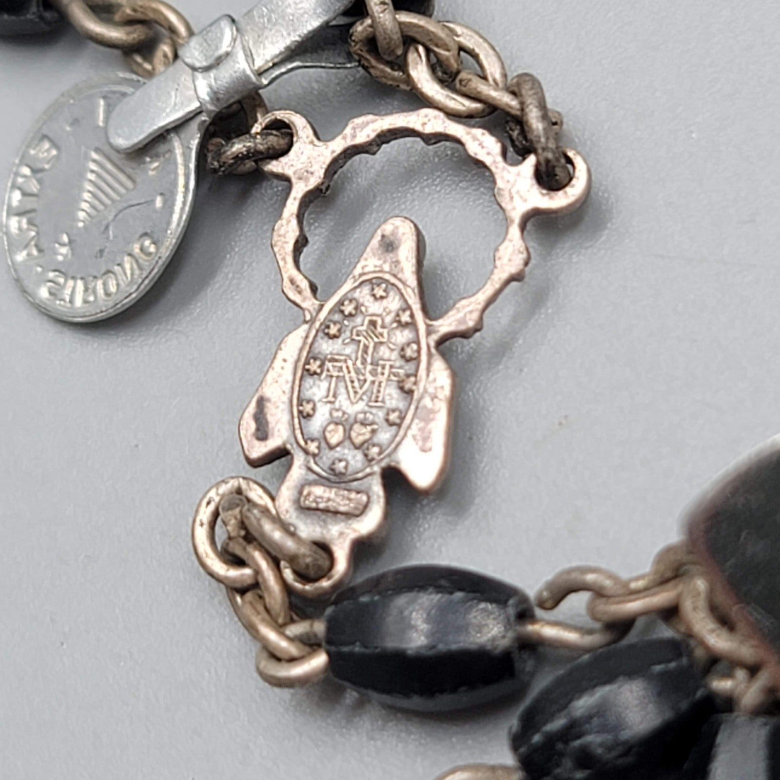 Catholic Rosary Crucifix Black Plastic Beads Silver tone Made in Italy