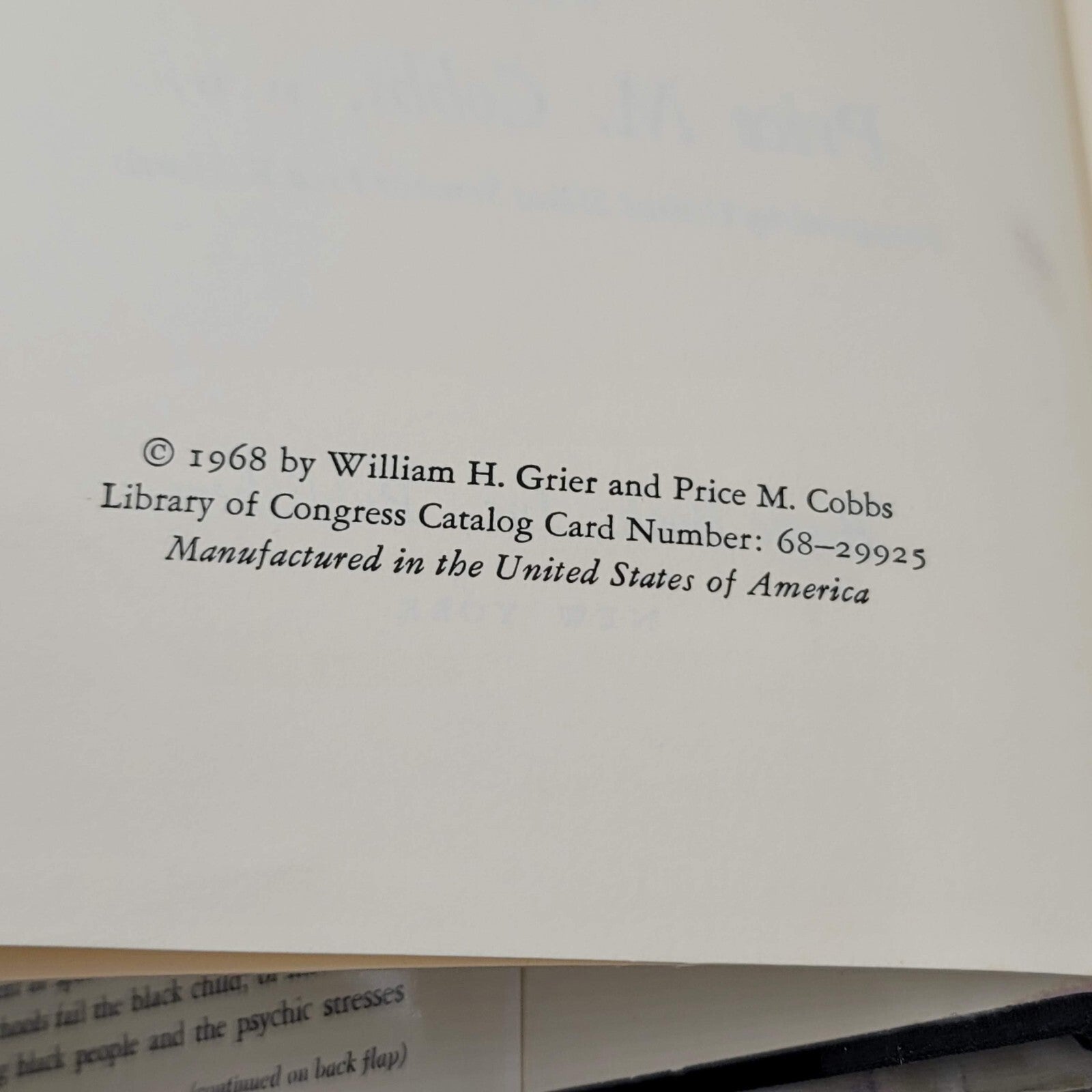 Vintage Hardcover Black Rage by William H. Grier and Price M. Cobbs