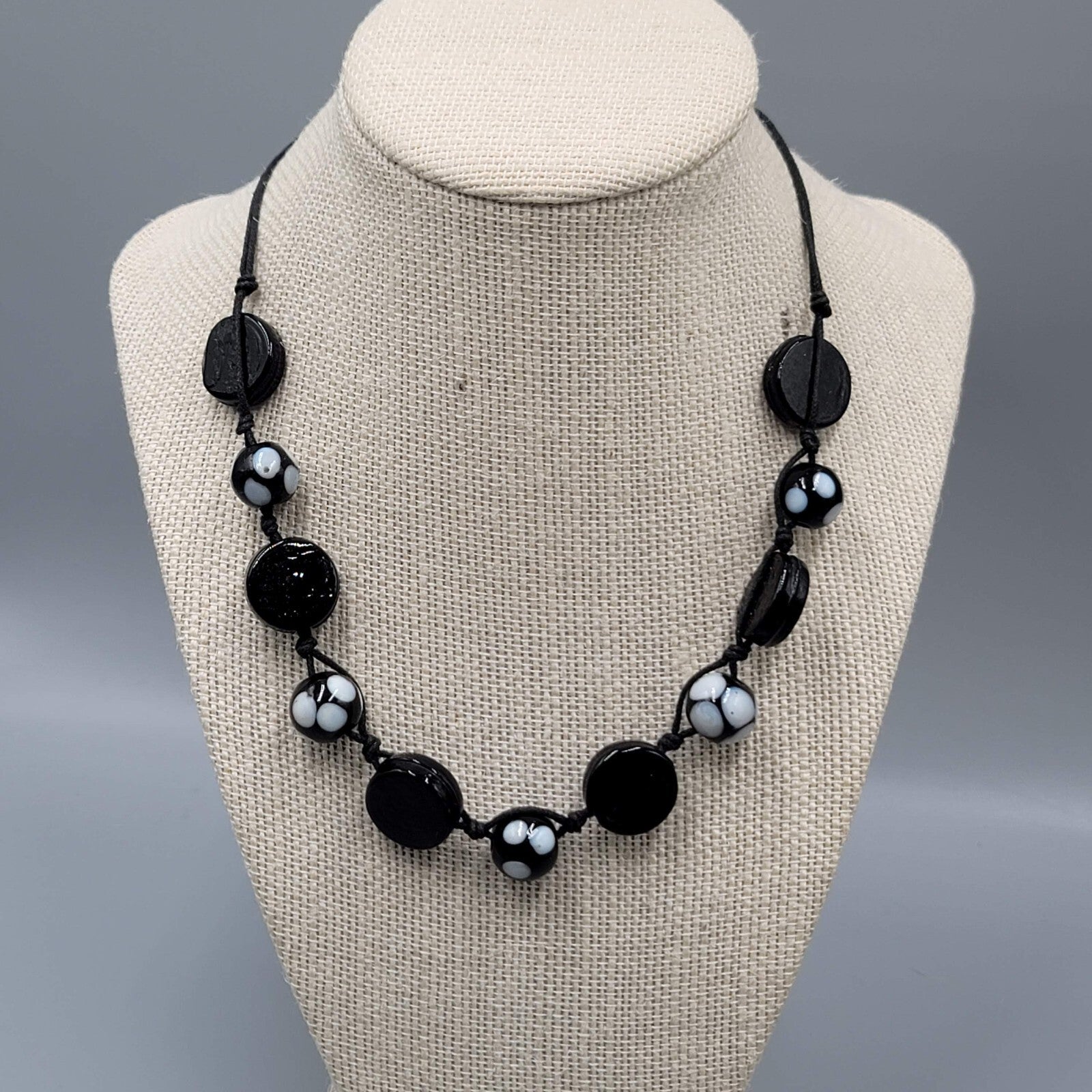 Black White Glass Seed Bead Necklace 5 Multi Strand 16"-18" Lot of 2 For Layerin
