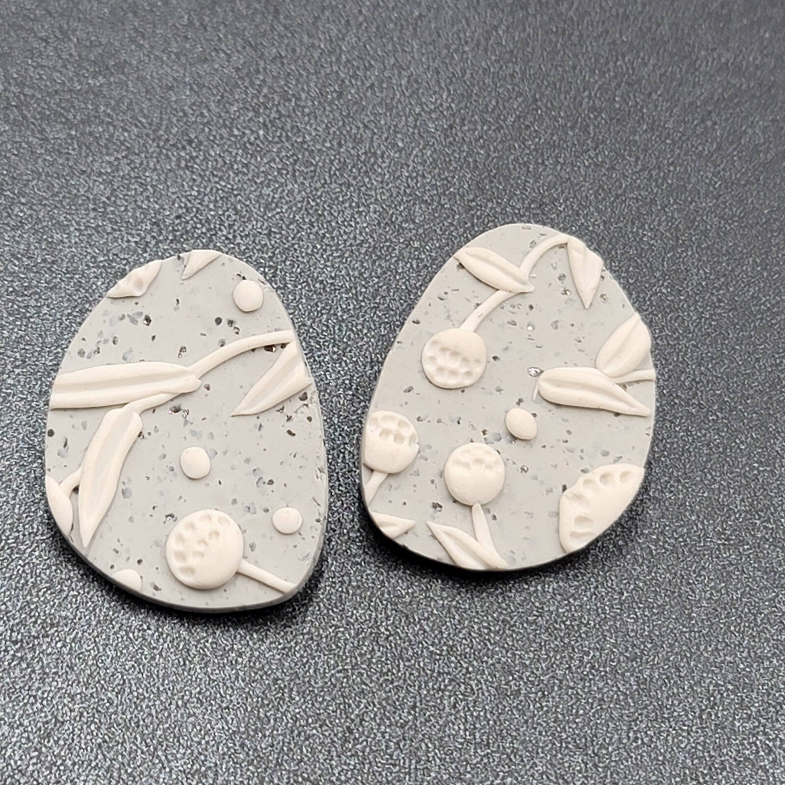 Pierced Earrings Gray White Polymer Clay Drop 1.5"