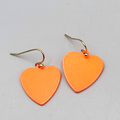 Orange Enamel Heart Pierced Earrings Dangle 3/4"