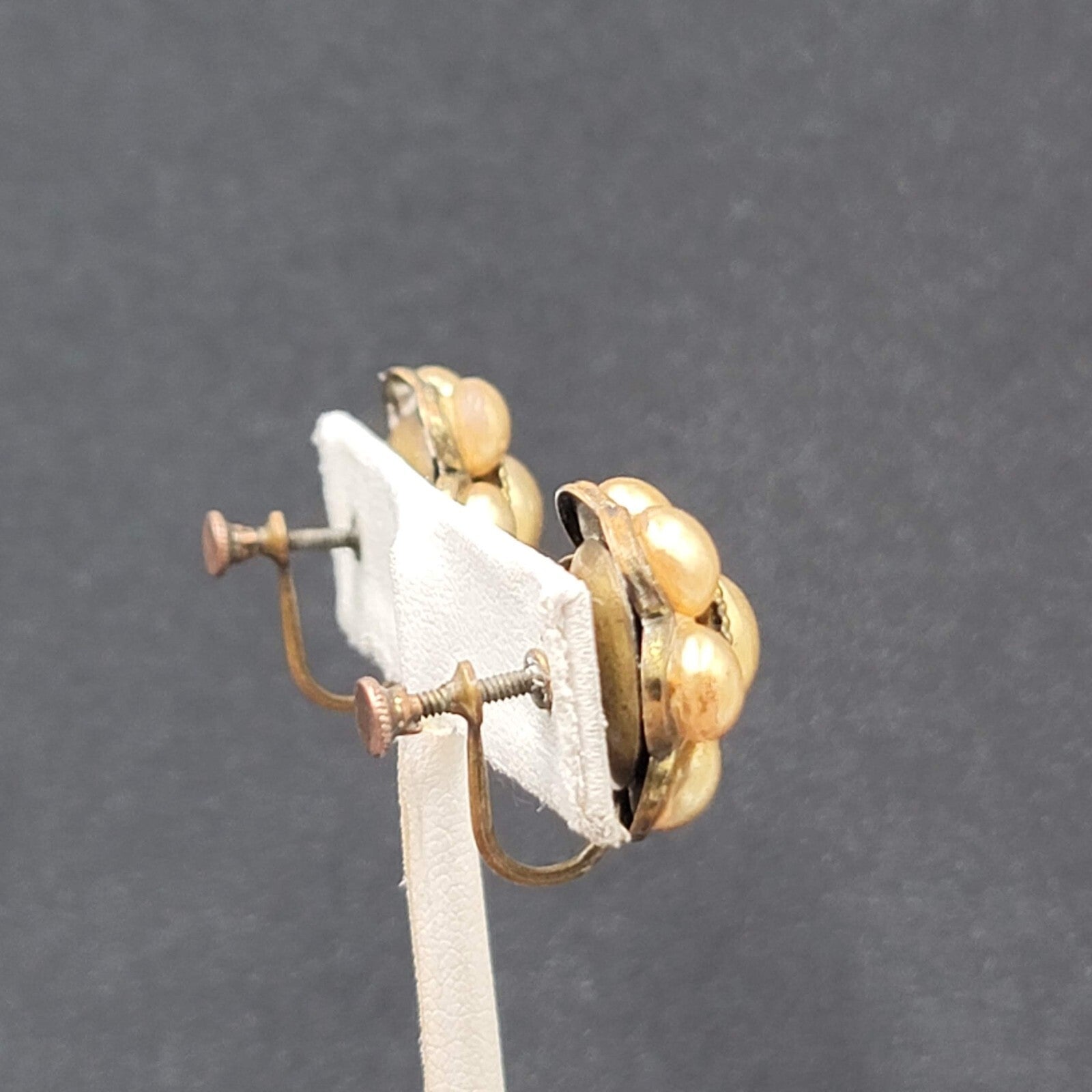 Vintage Clip on Earrings Bronze tone Gold Bead Flower Screw Back Studs 3/4"