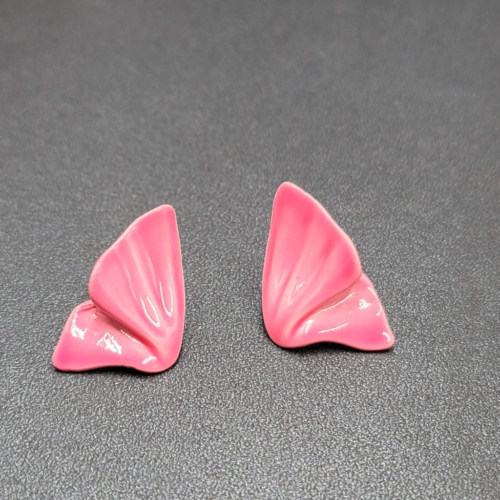 Vintage Pierced Earrings Hot Pink Enamel Statement Drop 1.25"