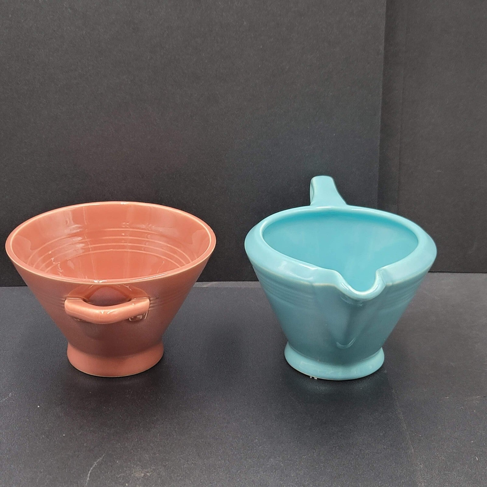 Vintage Fiesta Harlequin Blue Creamer Pink Sugar Set No Lid Ceramic