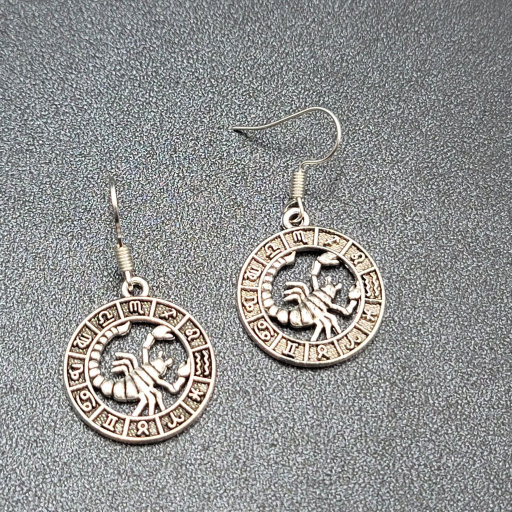 Zodiac Pierced Earrings Silver tone Dangle 7/8"