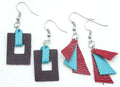 Artisan Dyed Leather Dangle Pierced Earrings Costume Estate Jewelry