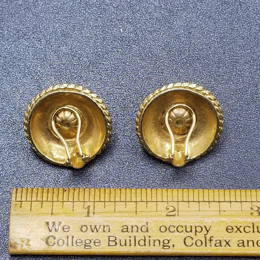 Vintage Clip On Earrings Gold tone Rhinestone Rope Stud 1 1/8"