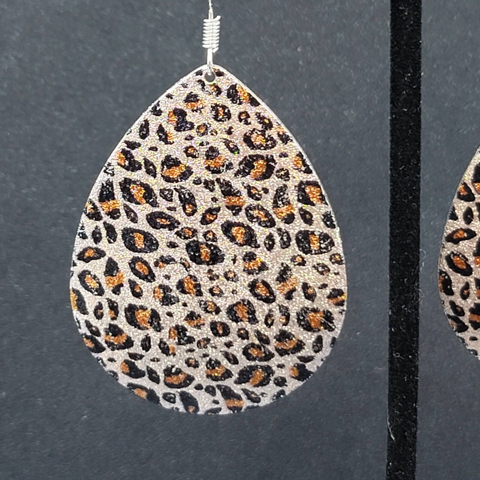 Pierced Earrings Leopard Print Metal Teardrop Dangle 2"