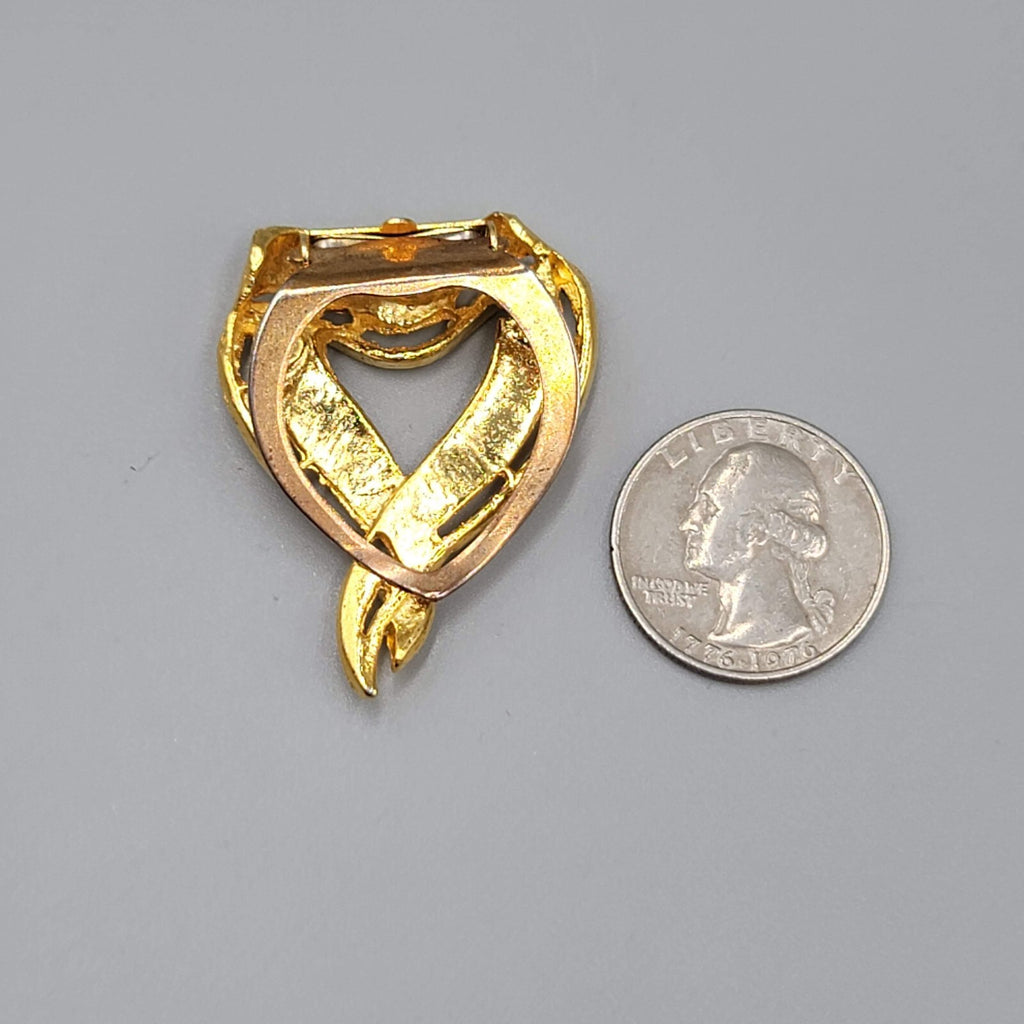 Vintage Open Heart Scarf Clip Gold tone Estate Jewelry 1.75"