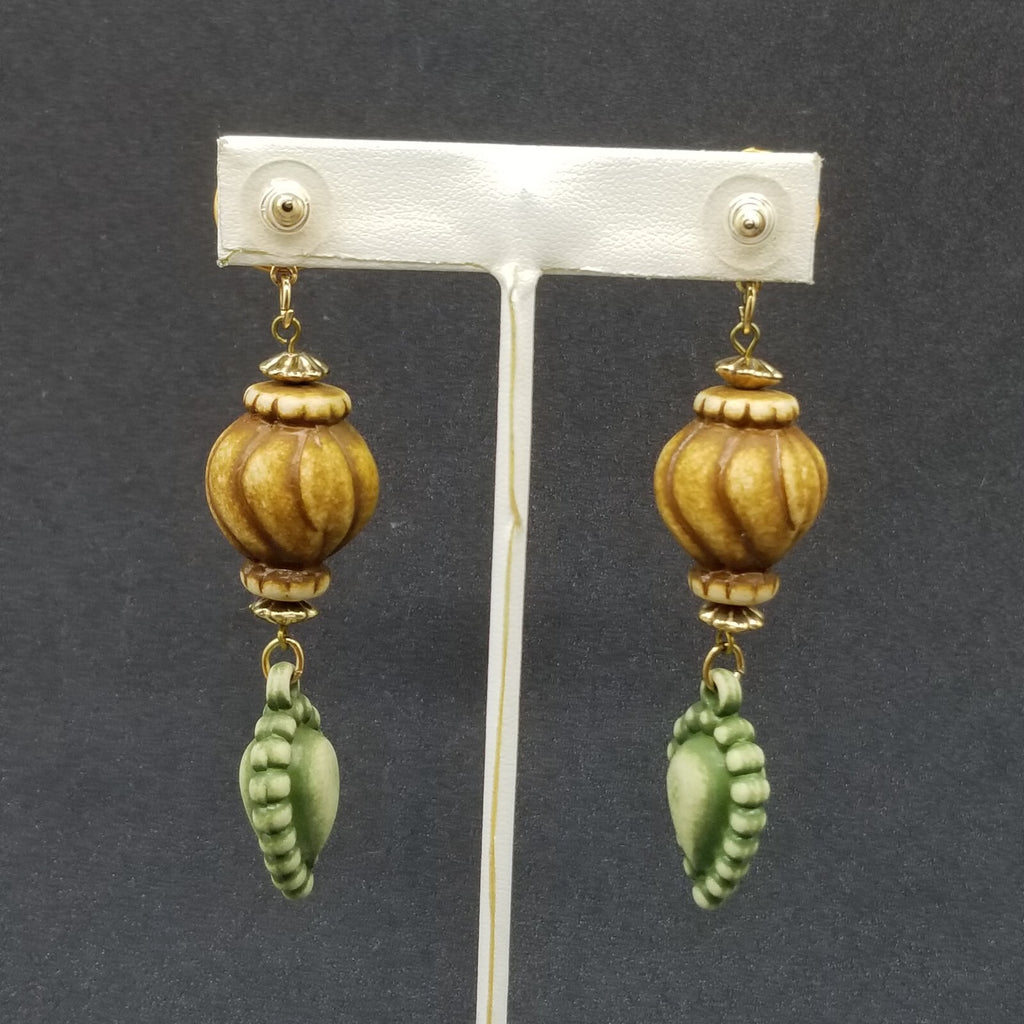 Pierced Earrings Neutral Color Beaded Large Statement Dangle 3 1/2"
