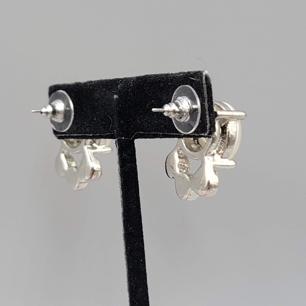 White Moonglow Rhinestone Rhinestone Pierced Earrings Silver tone Drop 3/4 in