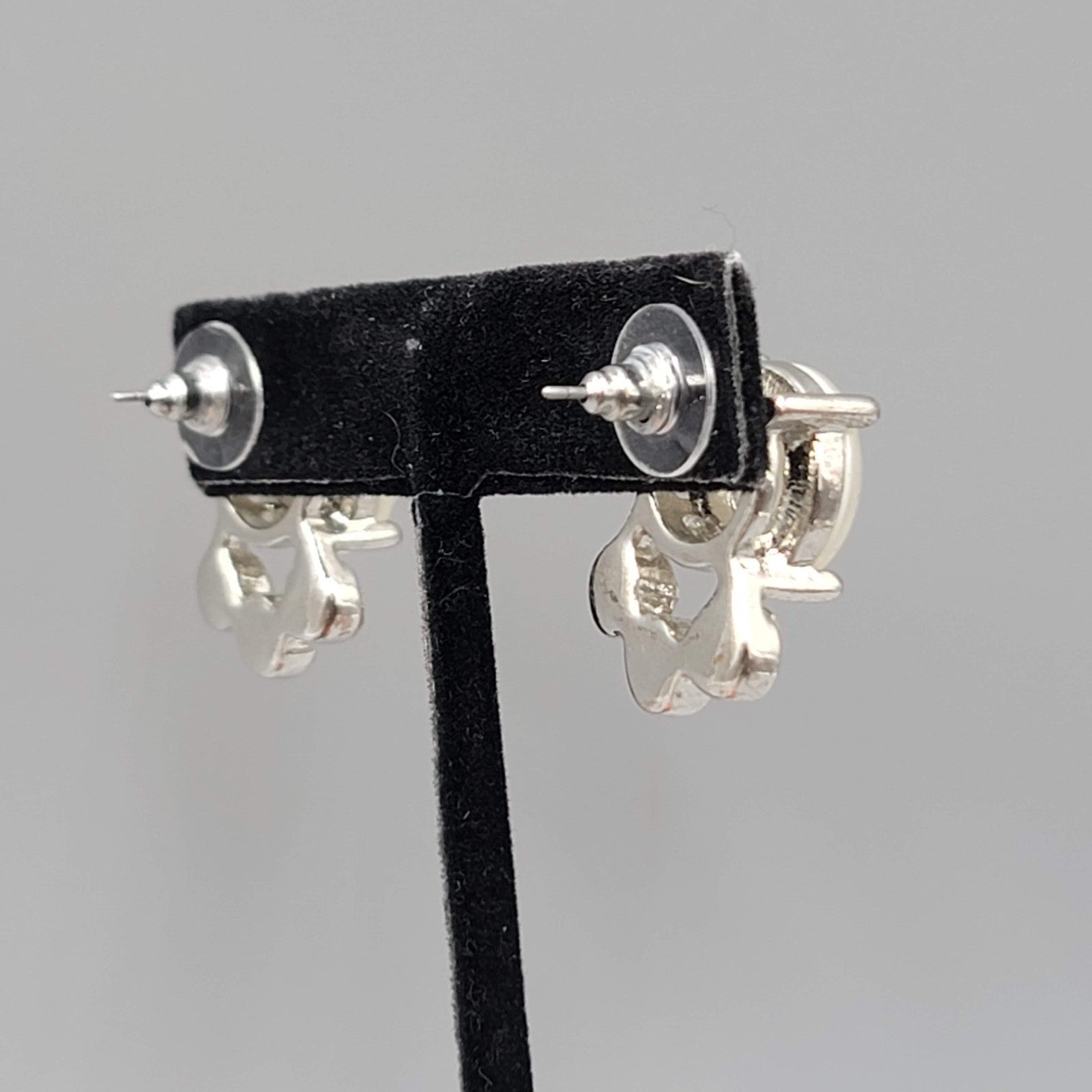 White Moonglow Rhinestone Rhinestone Pierced Earrings Silver tone Drop 3/4 in