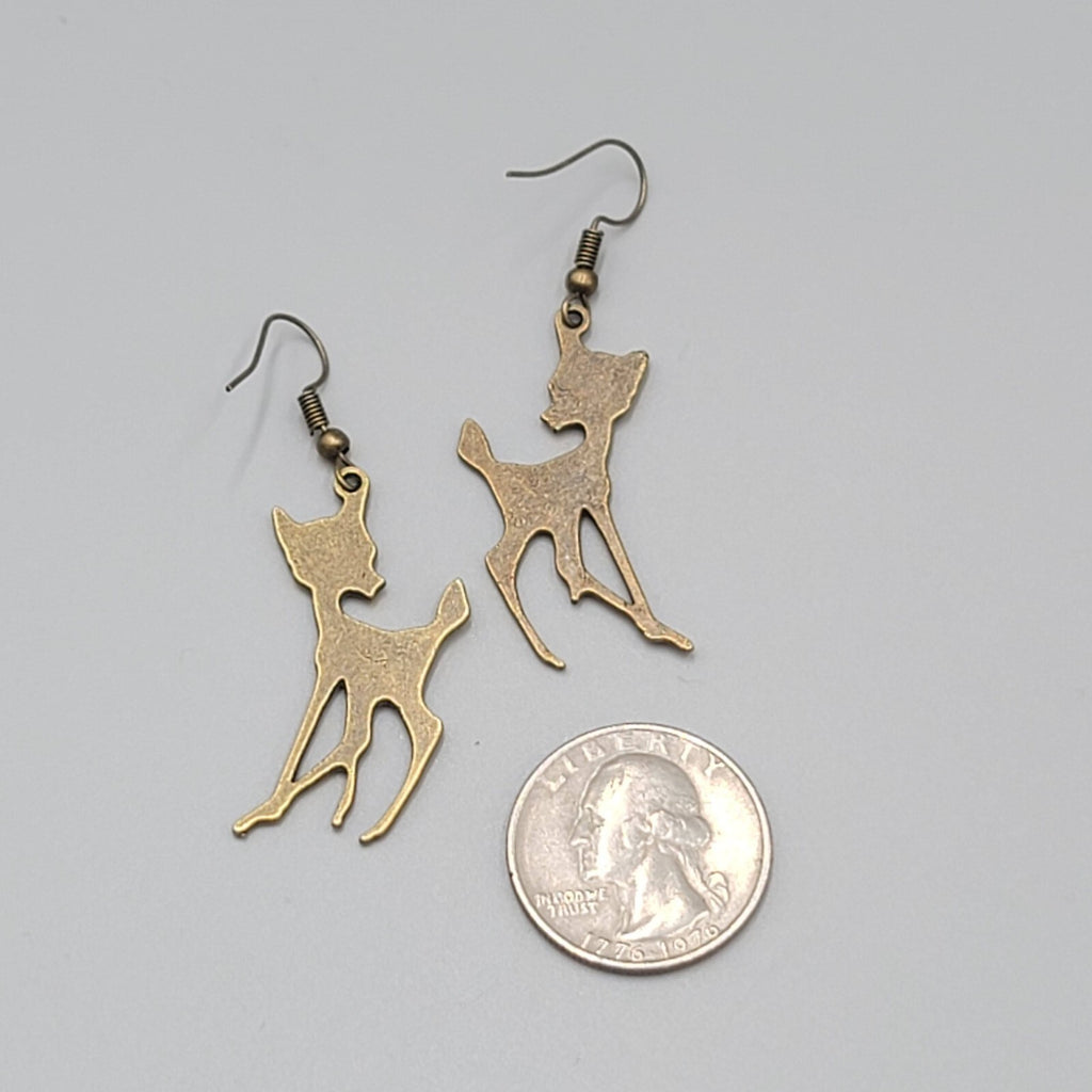 Deer Pierced Earrings New Bronze tone Dangle Bambi 1.5"