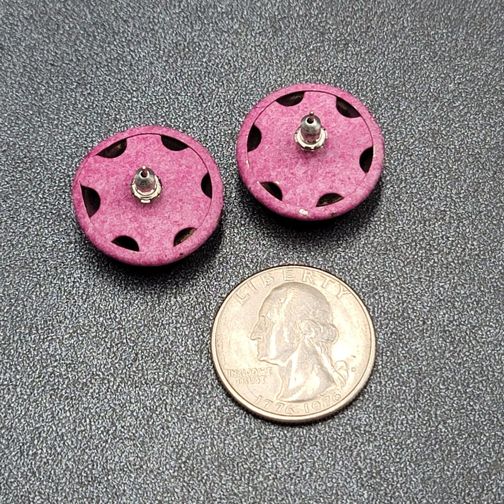Vintage Pierced Earrings Dome Purple Enamel Round 7/8"