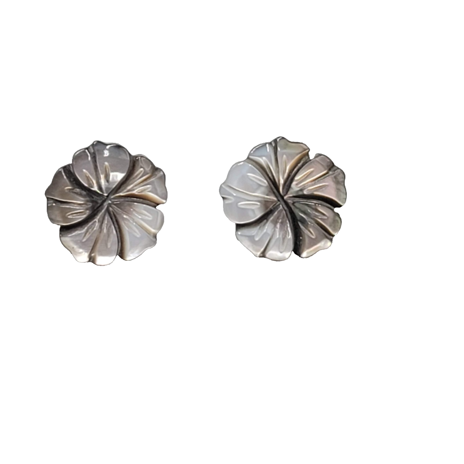 Hand Carved Shell Flower Studs Pierced Earrings 5/8"