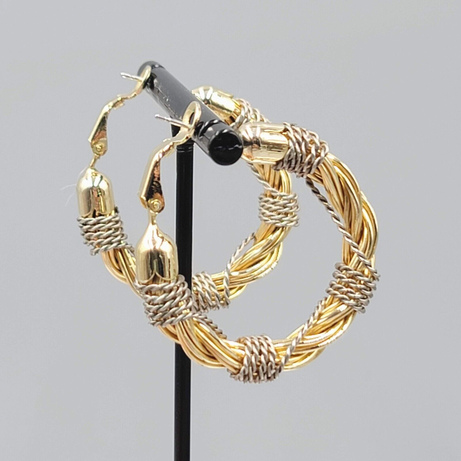 Twist Wire Hoops Pierced Earrings Gold tone Silver tone Two Tone 1.25"