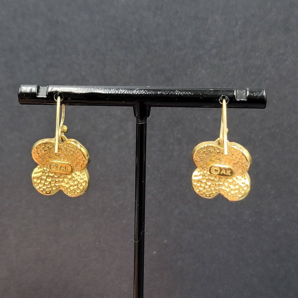 Ann Klein Pierced Earrings Gold Plated Orange Green Enamel Dangle 5/8"