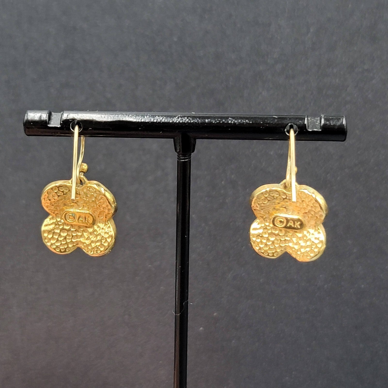 Ann Klein Pierced Earrings Gold Plated Orange Green Enamel Dangle 5/8"