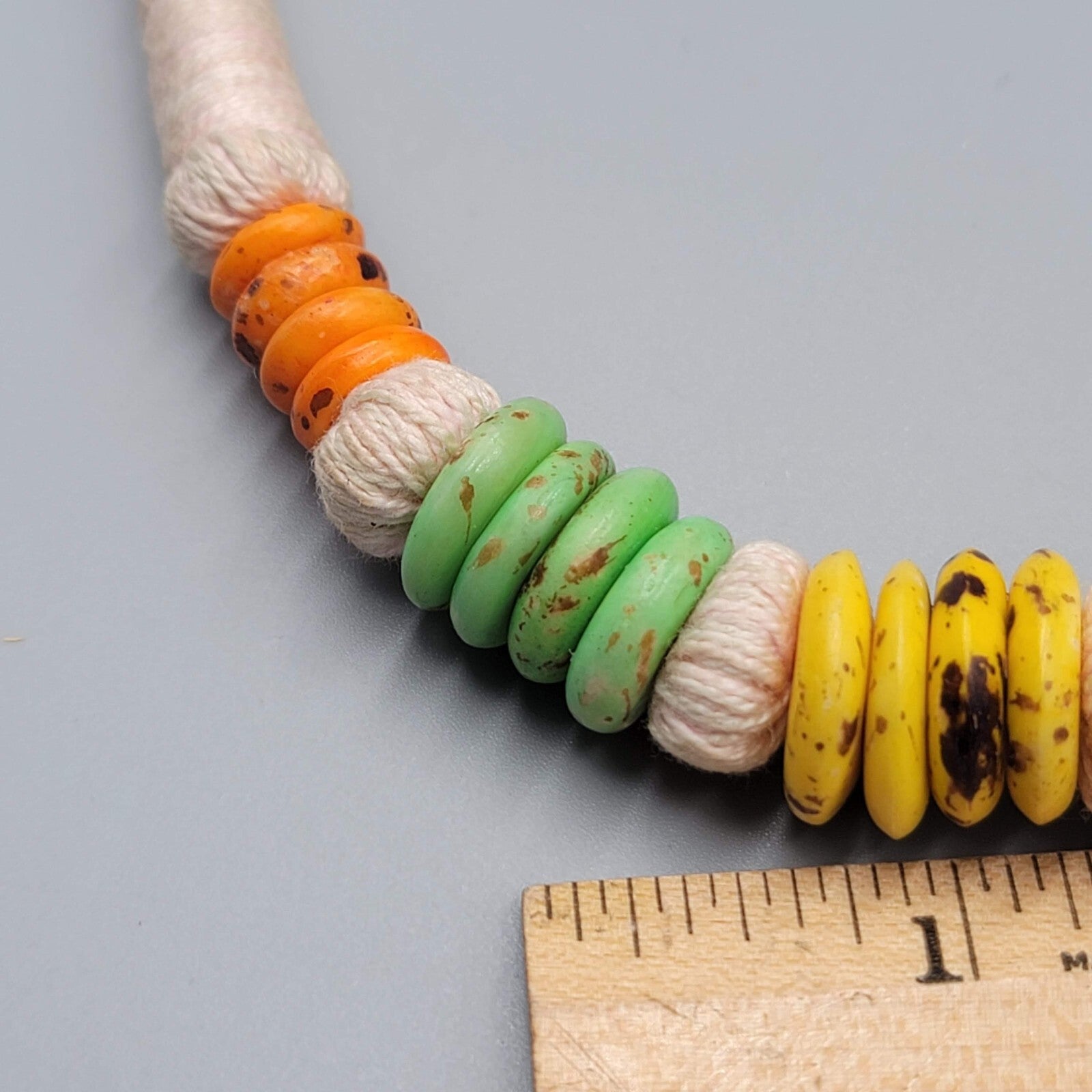 Ashanti Krobo Handmade Beads Necklace African Pastel Colors Thread Wrap 17"