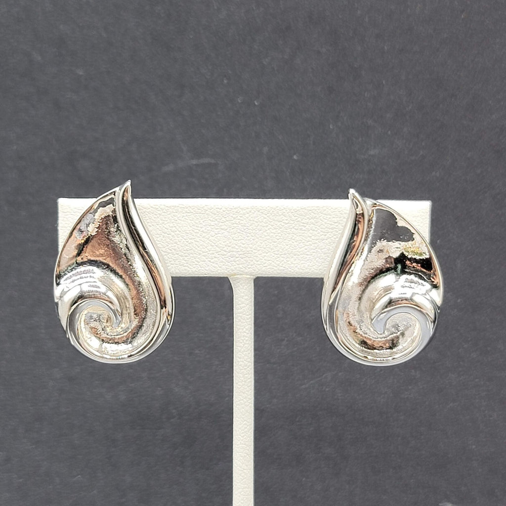 Pierced Earrings Polished Silver Plated Statement  Swirl 1.25"