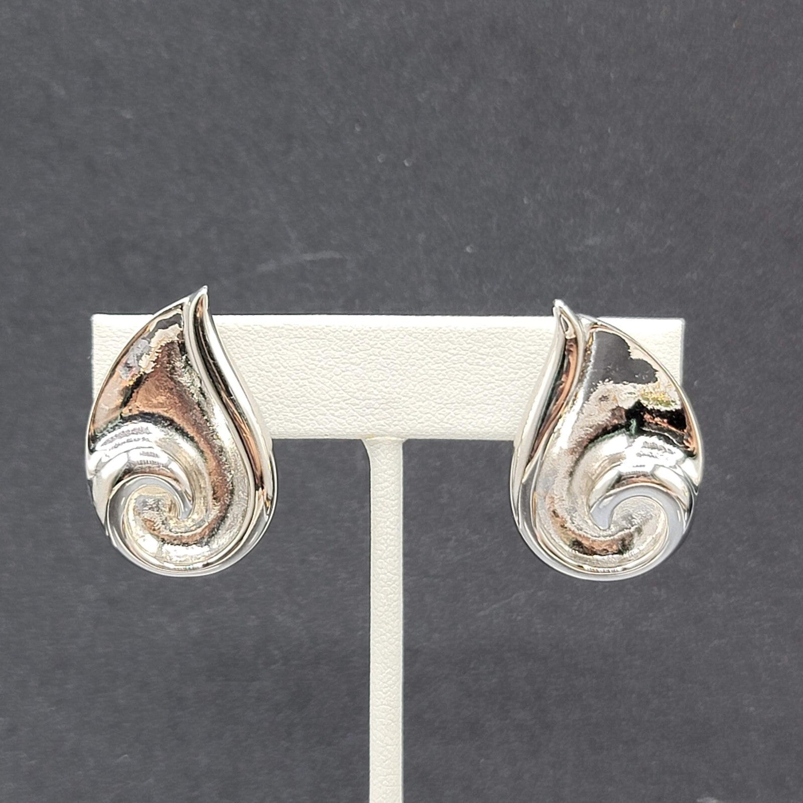 Pierced Earrings Polished Silver Plated Statement  Swirl 1.25"