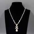 Napier Y Drop Necklace White Bead Silver tone 18"