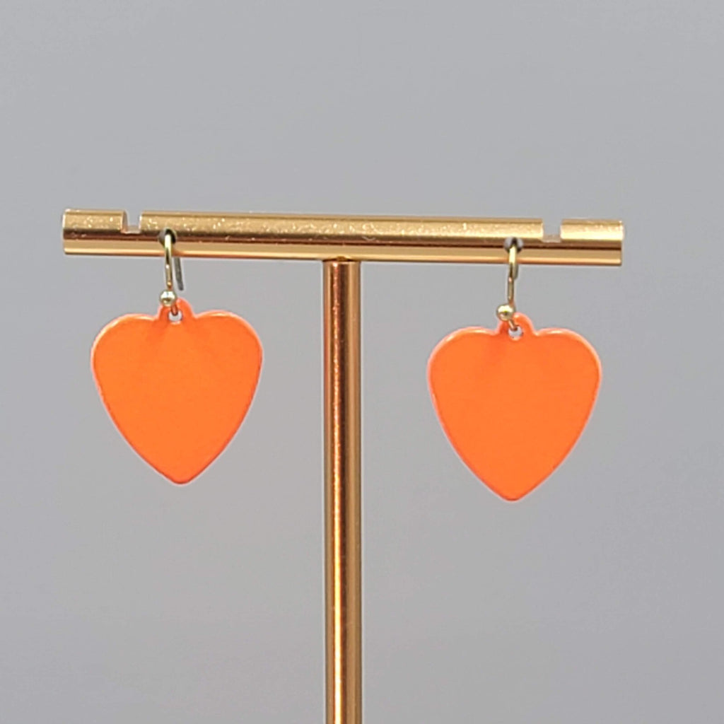 Orange Enamel Heart Pierced Earrings Dangle 3/4"