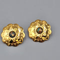 Vintage Southwest Concho Pierced Earrings Gold tone Foil Center Drop 1 1/8"