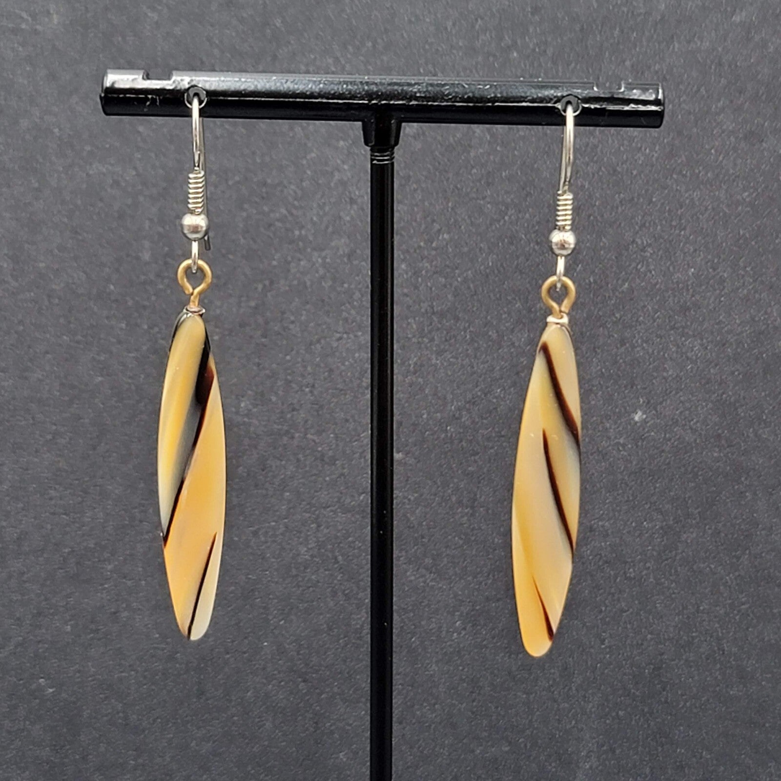 Vintage Pierced Earrings Pearlescent Brown Tan Resin Dangle 1.75"