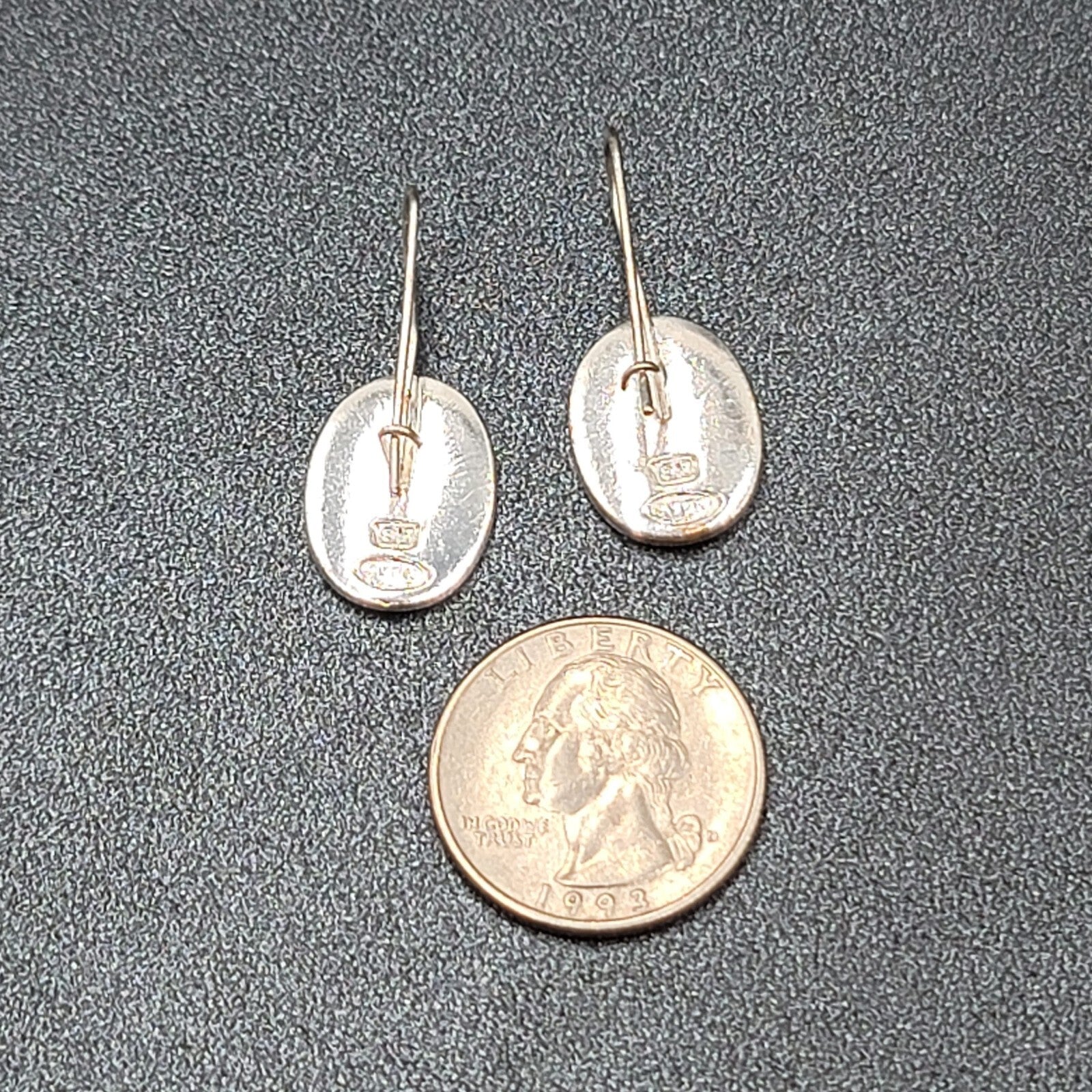 Avon Pierced Earrings Silver tone White Shell Inlay Oval Dangle 3/4"
