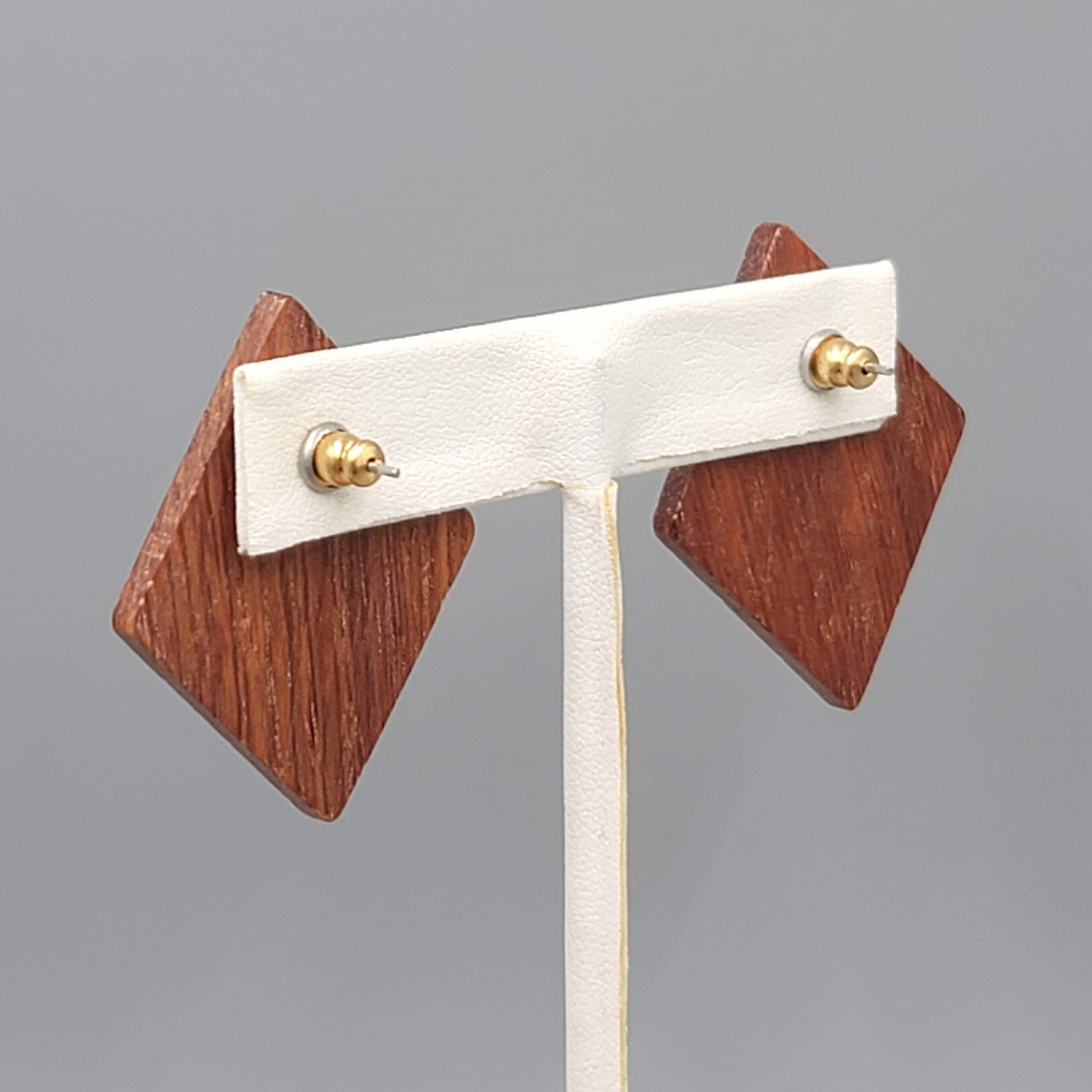 Vintage Wood Statement Pierced Earrings Drop 1 5/8"