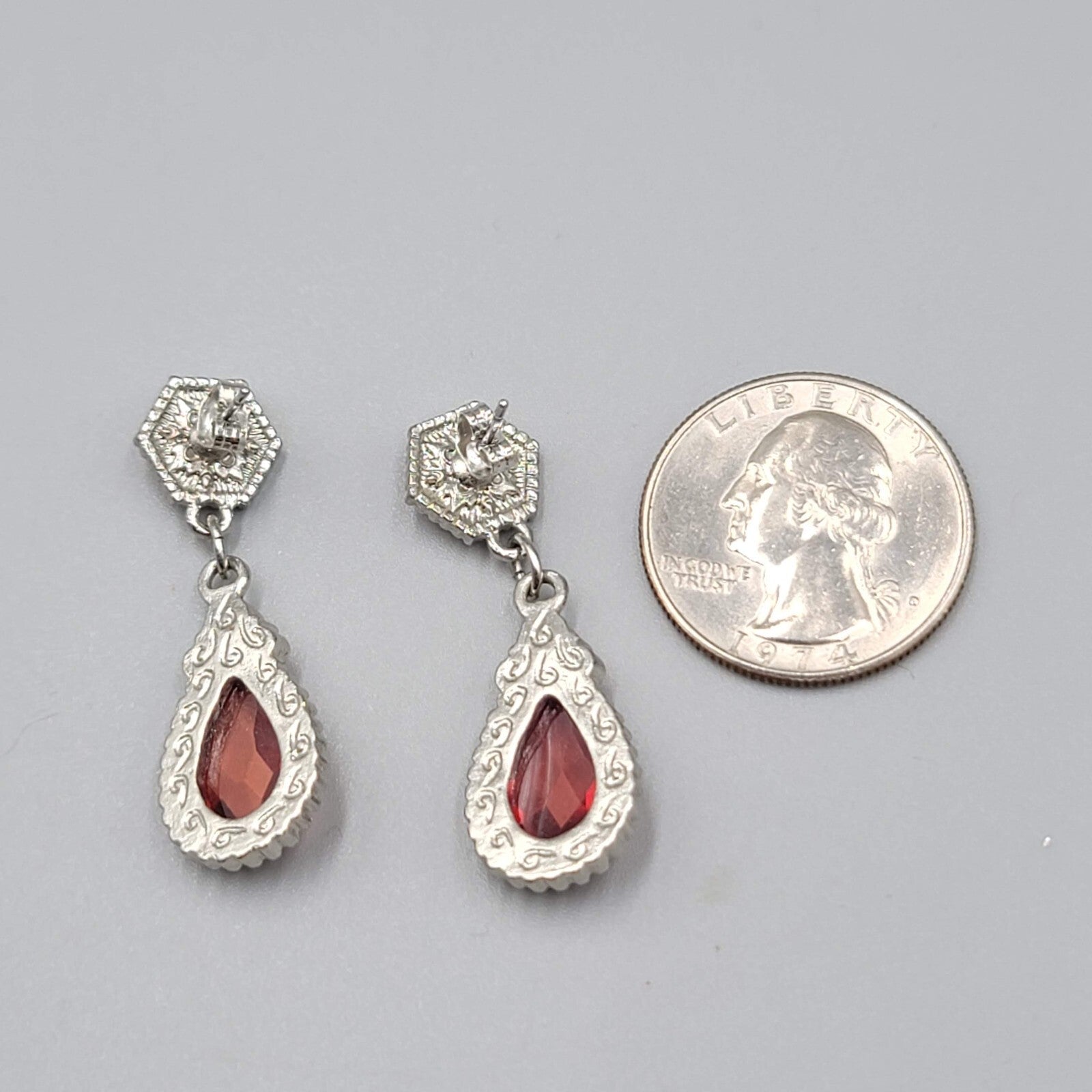 Pierced Earrings Gold tone Pink Rhinestone Teardrop Dangle 1.5"