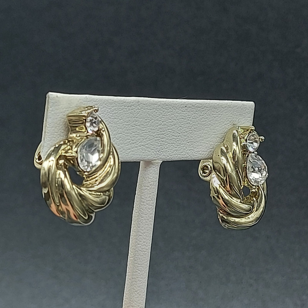 Vintage NWH Clip On Earrings Silver tone Rhinestone 1"