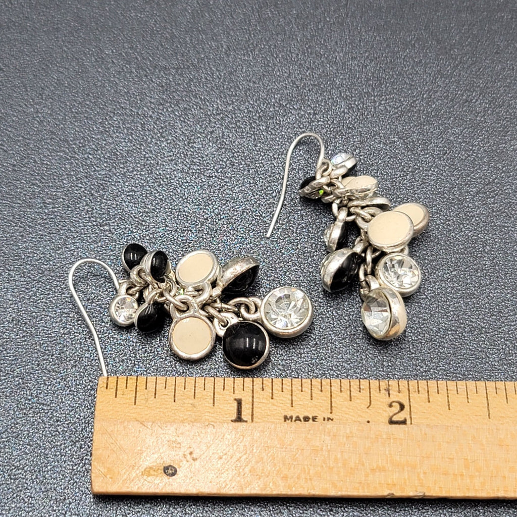 Pierced Earrings Silver tone Enamel Crystal Rhinestone Cluster Bead 1.5"