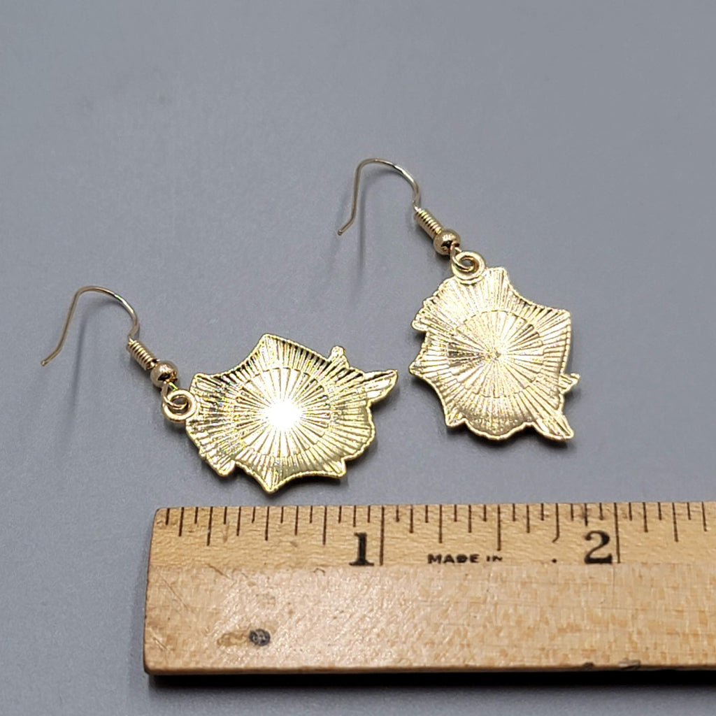 Pierced Earrings Gold tone Enamel Red Rose Moth Dangle 1"