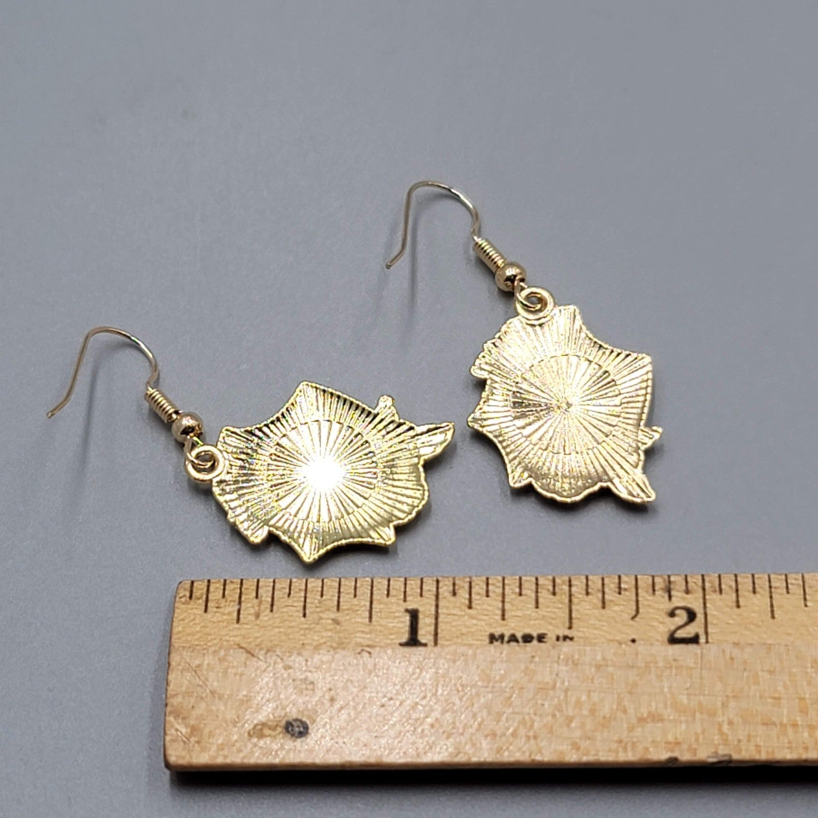 Pierced Earrings Gold tone Enamel Red Rose Moth Dangle 1"