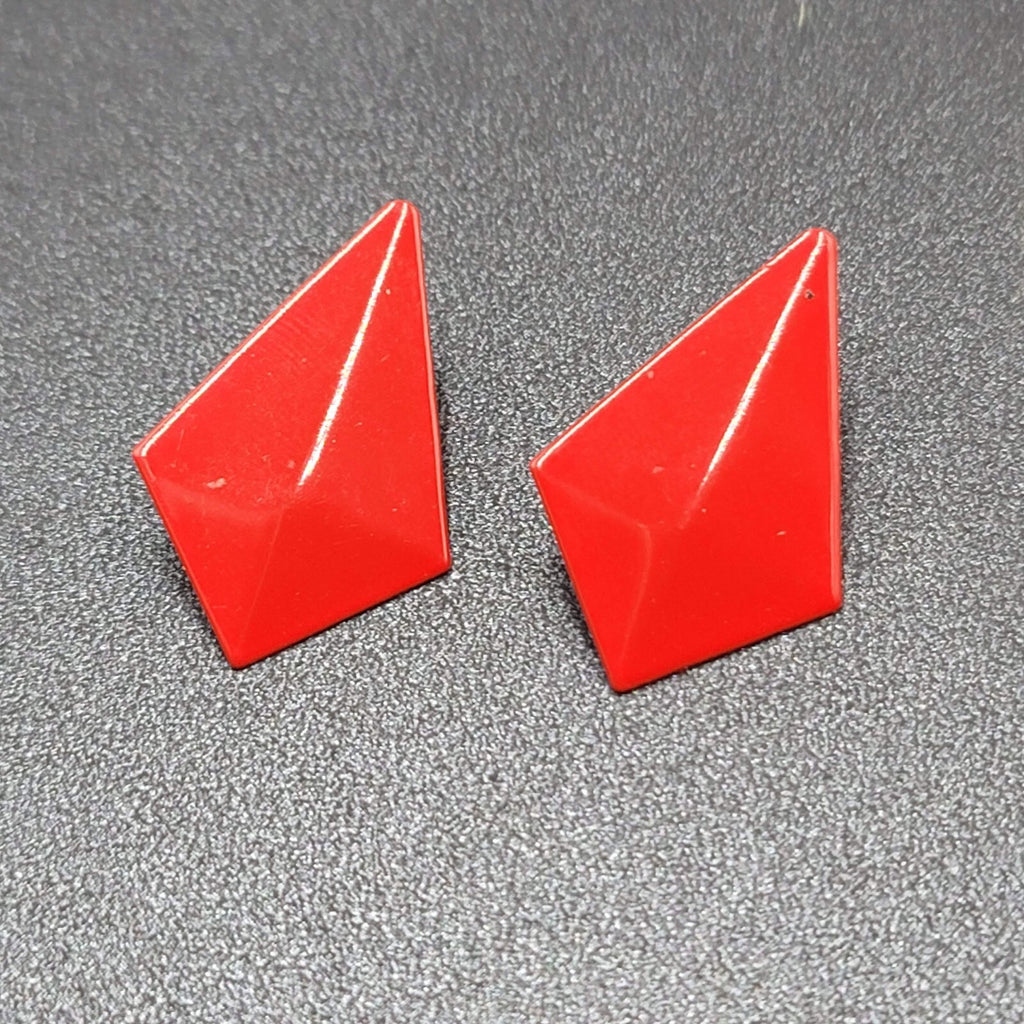 Vintage Pierced Earrings Red Enamel Geometric Drop 1 1/8"