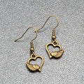 Pierced Earrings Bronze tone Open Winged Heart Dainty Dangle 1/2"
