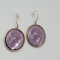Pierced Earrings Gold tone Large Purple Faceted Glass Oval Dangle 1 3/8"